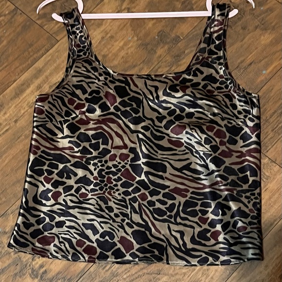 Sleepwear Set Brown Animal Print Satin Like Cropped Tank W/matching Pants Sz Sm - Picture 2 of 8